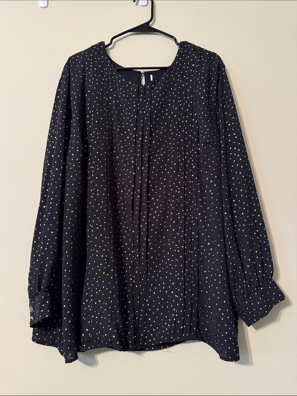 Women's Black Polka Dot Long-Sleeve Blouse